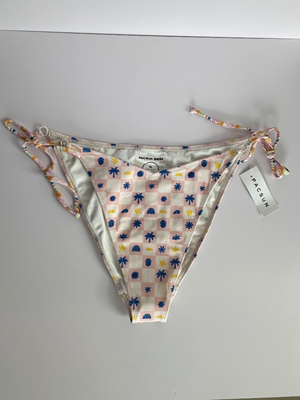 PacSun Pink Checkered Tropical Side-Tie Bikini Bottom XL NWT